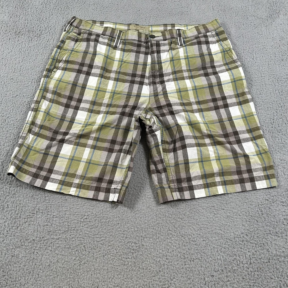 Sonoma Shorts Mens 40 Green Plaid Chino Flat Front Cotton Casual Summer